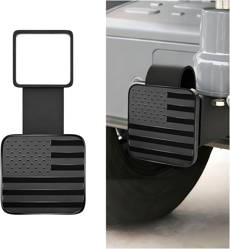 Sandfren 2 Inch Trailer Hitch Cover, American Flag Vehicle Square Mouth Protection Hook Dust-Proof Plug Cap, Auto Receiver Tube Hitch Plug Insert Accessories, Universal for SUV Truck RV (Black Trim - Image 1